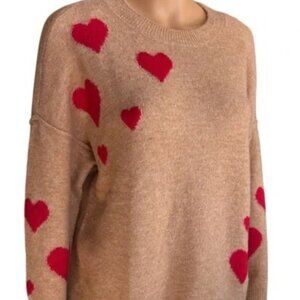 Vince Camuto Soft Knit Long Sleeve Heart Sweater Women's Size M Camel / Red